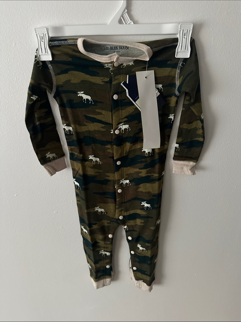 Little Blue House Toddler Green Camo Moose Footed One-Piece